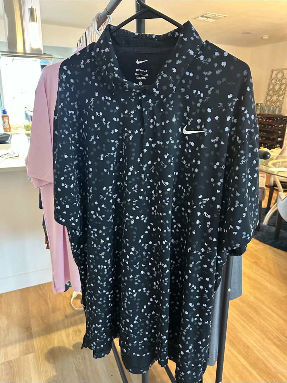 Nike Black Polo with Light Blue Floral Print